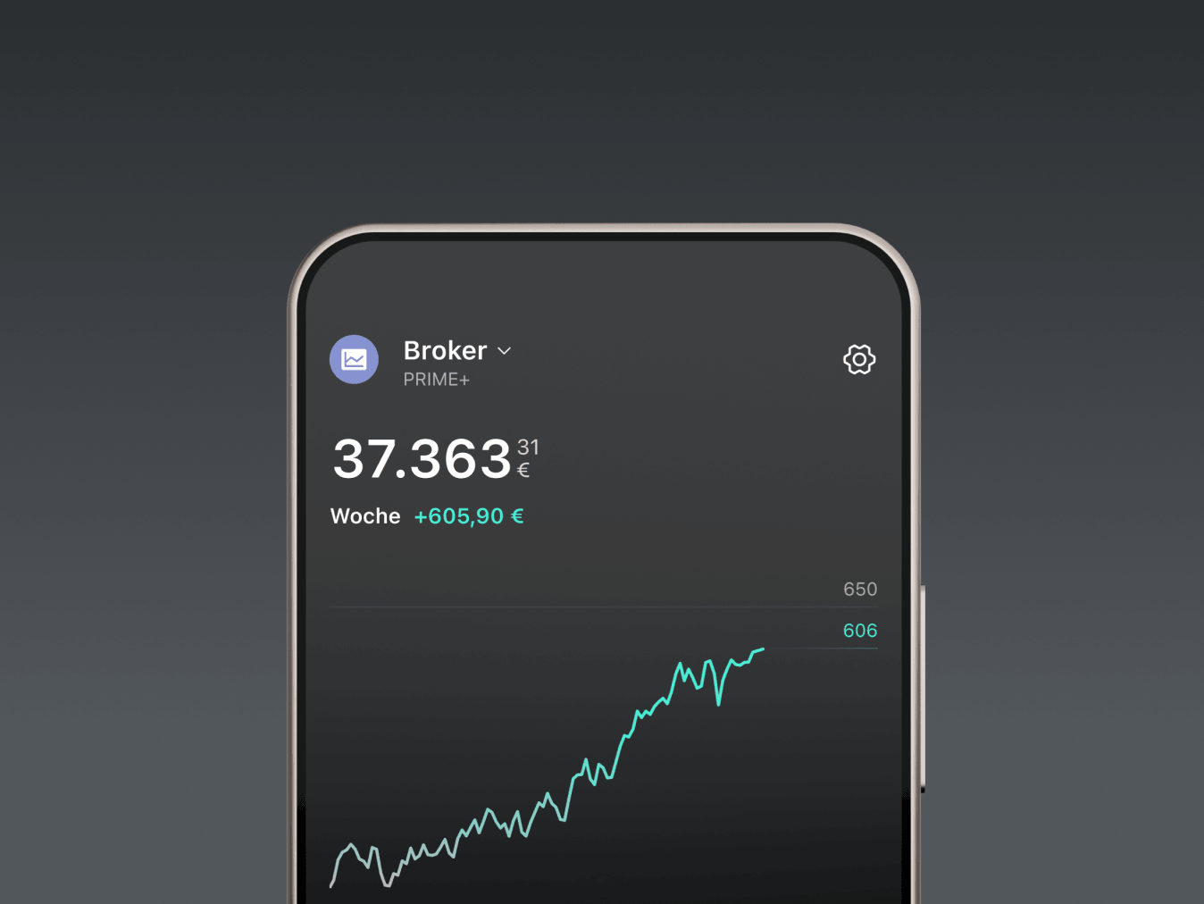Zvanični promotivni prikaz Scalable Broker aplikacije na telefonu; prikazani iznosi su ilustrativni.